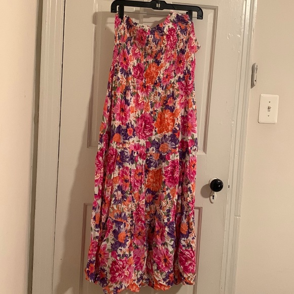 LOGENE Women's One Shoulder Summer Smocked Midi Dress floral large - Picture 2 of 8